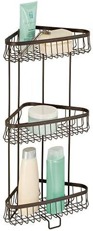iDesign York Metal Wire Corner Standing Shower Caddy 3-Tier Bath Shelf Baskets for Towels, Soap, Shampoo, Lotion, Accessories, Bronze