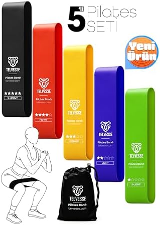5’li Çantalı Pilates Direnç Bandı Seti | Egzersiz Squat Aerobik İçin Kapalı Uç Loop Lastik Mixed - Görsel 2