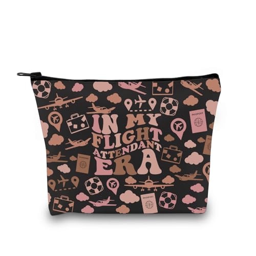 Flight Attendant Gift in My Flight Attendant Era Stewardess Aviation Travel Makeup Bag for Cabin Crew Hostess Aviation Gift (Flight Attendant Era BLK EU)