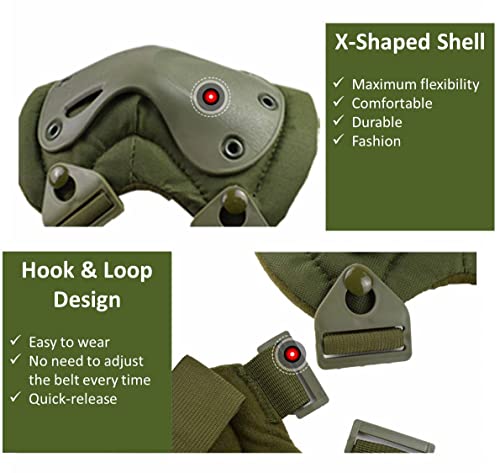 Bargain Crusader Military Tactical Knee Pad Elbow Pad Set Airsoft Knee Elbow Protective Pads Combat Paintball Skate Outdoor Sports Safety Guard Gear (X-Shape Black) #TOP4