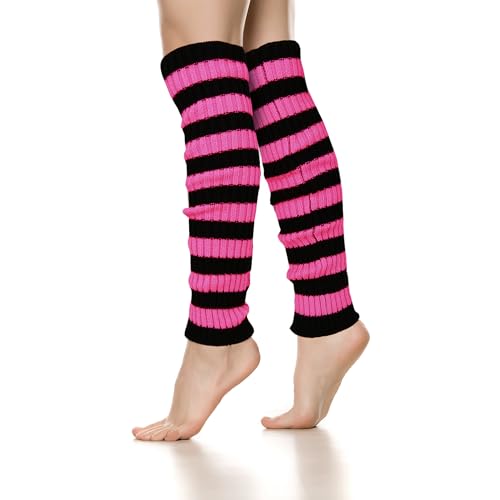 Image of Benefeet Striped Leg Warmers for Women & Girls - Ribbed Knit Soft Colorful Long Warmers for 80s 90s Dance Party