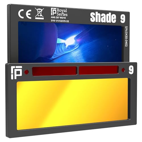 Image of The King Single 2.0 | Shade 9 Gold Auto Darkening Welding Lens | 20A TIG Rating - No Flashing | 2 inch X 4.25 inch X 0.2 inch | Gold Welding Lens - Blue Puddle | Ridge Products Royal Series 2.0