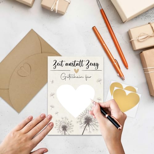 JOYEASE Gutscheine zum selber ausfüllen, Zeit anstatt Zeug, Rubbelkarten zum selber beschriften mit Umschlägen, Gutscheinkarte zum Selbstausfüllen, Geburtstagskarte - Funktionsansicht 5 | TV | Video | Foto