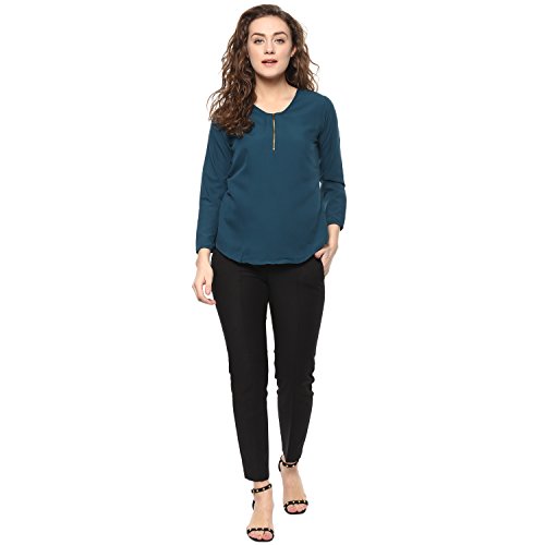 Image of mayra Women's Crepe Green Color 3 /4 Sleeve Top