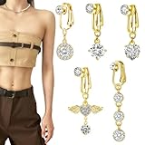 NICENEEDED 5 PCS Anillos de Ombligo Falsos, Piercing para Ombligo con Forma de Corazón Colgante Y Clip, Imitación de Diamante, Sin Perforación.