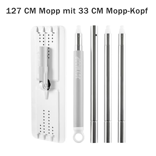 JOYMOOP Flat Mop, Microfiber Mop for Floor Cleaning Wall Cleaning 50" Mop Handle with Flexible 13" Flat Head Microfiber Mop Pad - White