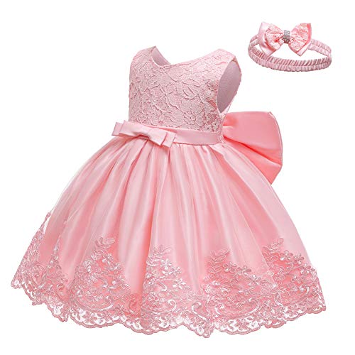 Image of LZH Baby Girls Ruffle Lace Backless with Headwear,Bowknot Flower Dresses Pageant Party Wedding Baby Girl Christmas Dress
