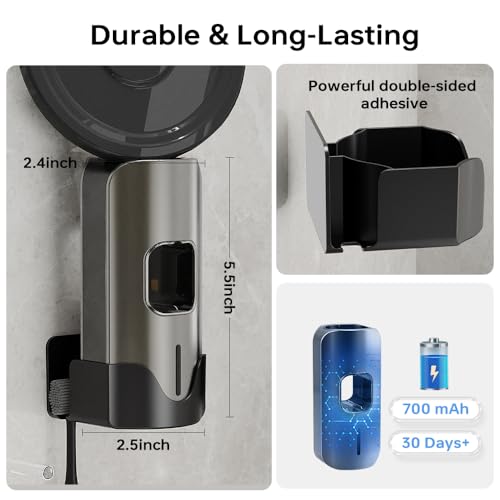 Toothpaste Dispenser, Smart Automatic Toothpaste Dispenser Wall Mounted for Bathroom, 3 Lavel Electric Toothpaste Dispenser for Kids, Toothpaste Squeezer w/ 2 Toothbrush Slots Grey