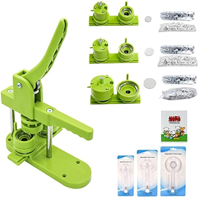 QXCSF Button Maker Machine, Badge Making Kit Multiple Size 1”+1.25”+2.25” inch Badge Punch Press Machine, DIY Badge Machine with 300pcs Metal Base Buttons/Circle Cutter/Magic Book