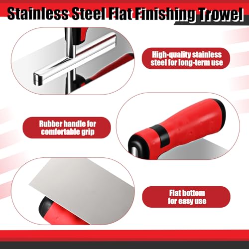 Lasnten Drywall Finishing Tools Kit 11 Inch Stainless Steel Hand Plastering Trowel Flat Concrete Masonry Mud Hawk with Ergonomics Handle 13 Inch Aluminum Mortar Board Holder Construction Set - Thumbnail 4