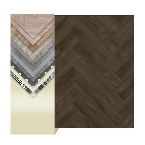 Primaflor PVC Bodenbelag Meterware TURVO - Eiche Dunkel Fischgrätenmuster, 2,00m x 1,00m, Vinyl-Boden in Holzoptik für Küche, Wohn- und Badezimmer, Hochwertige Auslegware, Anti-Rutsch Oberfläche