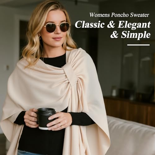 Pleneal Shawl Wraps for Women, Front Poncho Wrap Sweater Cross Open Poncho Wraps, Knitted Elegant Shawls for Fall Winter