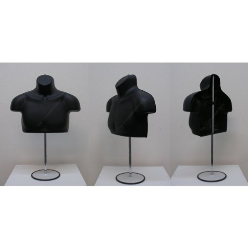 Black Male Upper Torso Mannequin Form W/ Metal Base - Countertop Display
