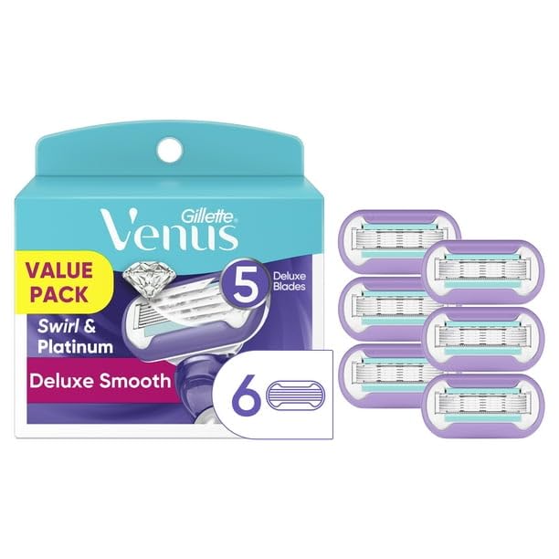 Deluxe Smooth Swirl Women's Razor Blade Refills, 6 Ct, Blade Refill Fits Any Razor Handle, LONG LASTING REFILLS, PIVOTING HEAD DESIGN