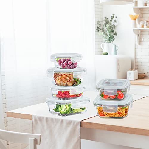 Rosos Glass Food Storage Containers With Lids Airtight 6 Pack, Glass Storage Containers With Lids For Food, Not Easy Broken & Leak Proof, Glass Containers With Lids For Oven/Dishwasher Safe, Grey #TOP7