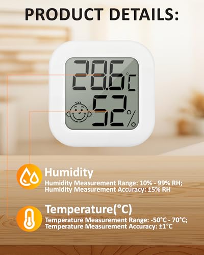 RUIZHI Mini Thermometer LCD Digital - Innen Thermometer & Hygrometer, Thermo-Hygrometer, Luftfeuchtigkeit Meter für Babyzimmer Wohnzimmer Büro Gewächshaus, Weinkeller, 3 Stück
