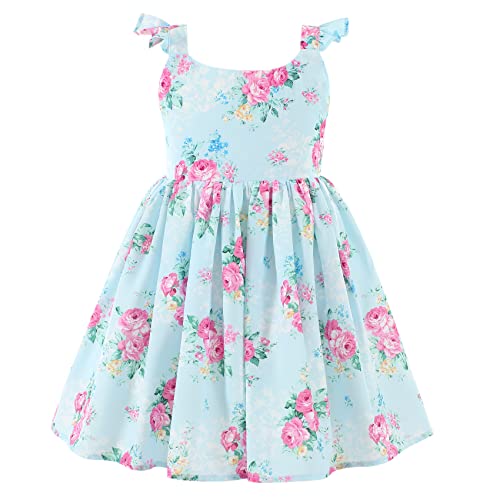 Flofallzique Summer Little Girls Floral Dress Blue Vintage Ruffles Toddler Easter Dresses For 3-12 Y(5,Blue) #TOP1