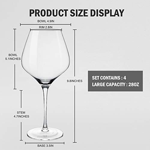 COYMOS Burgundy Wine Glasses 28 Oz, Large Red Wine Glasses Set of 4 - Lead-Free Crystal Clear Glass, Large Wine Glass, Long Stem Wine Glasses for Parties, Housewarming, Anniversaries, Christmas, etc