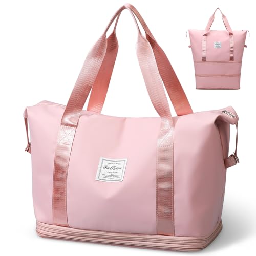 Howala Travel Bag Large Capacity Travel Duffel Bag Waterproof Travel Bags for Women Expandable Weekend Bags Lightweight Sports Gym Bag Luggage Bag Shoulder Weekend Overnight Bag for Women Men, Pink