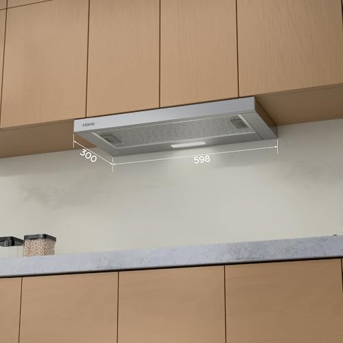 CIARRA CBCS6906D A++ Flachschirmhaube 60 cm leise ab 46 bis 58 dB 391 m³/h Speicherfunktionen Mechanische Wipptaste Integrierte LED-Beleuchtung Flach Einbau-Dunstabzugshaube Umluft Abluft Silber