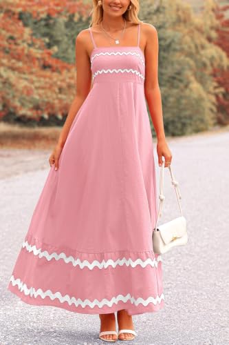 Image of PRETTYGARDEN Women's 2026 Summer Flowy Maxi Dress Casual Sleeveless Spaghetti Strap Ruffle Beach Long Dresses