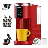 KIDISLE 3 in 1 Single Serve Coffee Maker for K Cup Pods & Ground Coffee & Teas, 6 to 14oz Brew Sizes, with 40oz Removable Water Reservoir, Self-cleaning Function, Red