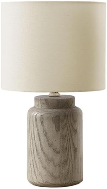 Pemberly Row 17" Taupe Resin Table Lamp, Natural Wood-Look Base with Ivory Fabric Shade, Drum Shade Design, On/Off Knob Switch, 60W Bulb Compatible, Casual Accent Lighting for Living Room or Office