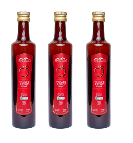 KIT 3 VINAGRE DE MAÇÃ ORGÂNICO ACIDEZ 4% SERRA GAÚCHA 500 ML
