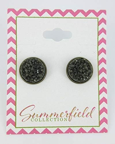 Antiqued Gold-tone Olive Green Faux Druzy Stone Stud Earrings (12mm) - Image 6