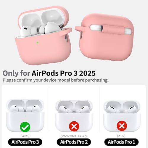 RFUNGUANGO for AirPods Pro 3 Case 2025 with Cleaner Kit and Keychain, Soft Silicone Protective Cover for Apple AirPods Pro 3rd Generation Case, Support Wireless Charging, Pink Sand — view 3