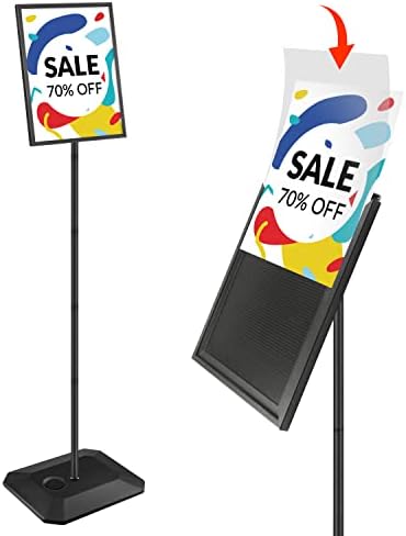 Yakpho Adjustable Heavy Duty Pedestal Sign Holder Floor Stand, Sign Stand Poster, Standing Floor, 8.5 x 11 inch, Outdoor Indoor Standing Display Sign Holders Aluminum Black (8.5“x11 Black-1pcs)
