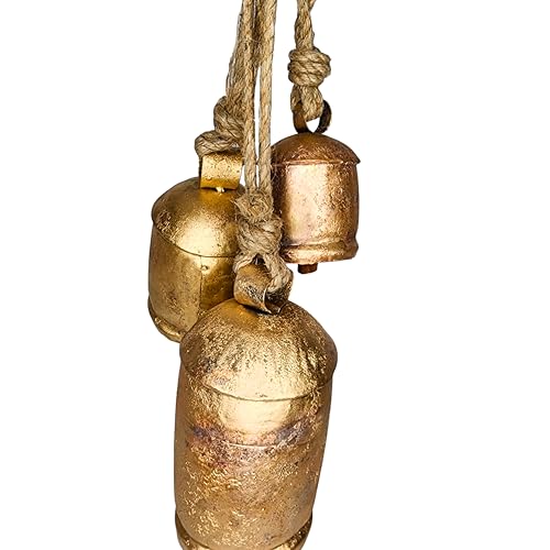 BELLUXE Set of 3 Giant Harmony Cow Bells Huge Vintage Handmade Rustic Lucky Christmas Hanging XL Bells On Rope (Country Rustic, Set of 3, X-Large) (Large) — view 5