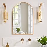 Gold Arch Mirror 20 x 30 Inch, Bathroom Arched Mirror in Aluminum Alloy Frame, Brushed Gold Arched W