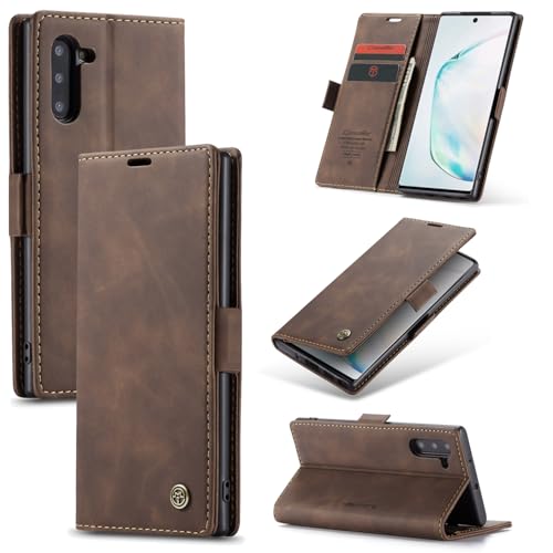 Phernykas Handyhülle für Samsung Galaxy Note 10 Hülle Leder,Magnetische Klapphülle mit kartenfach & Standfunktion Smartphone Schutzhülle Lederhülle Samsung Note 10 Flip Book Hülle (Kaffee)