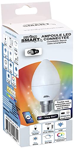 NITYAM SMART Set di 5 lampadine a LED connessa Fiamma 4.9W 470 Lumen Base E14 - Colore di illuminazione multicolore (RGB) + Cambio bianco (CCT) - Angolo di illuminazione 220°