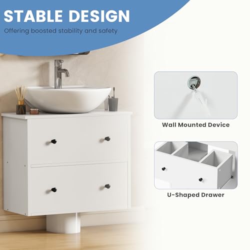 YITAHOME Armadietto da bagno sotto il lavandino, da parete sotto il lavandino, contenitore per bagno con 2 cassetti, armadietto per carta igienica, mobile da toeletta, 60 x 30 x 50 cm, per bagno - Immagine 5