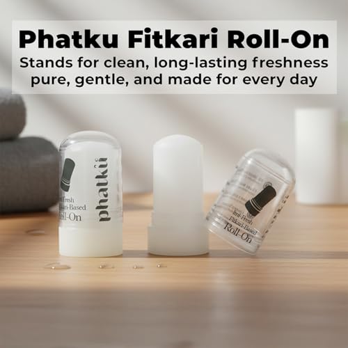 Image of Phatku Fitkari Roll-On Deodorant for Men & Women | Natural Alum Deodorant | Long-Lasting Odor Protection | Underarm Freshness | Skin-Friendly | 90g