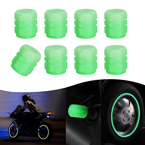 URAQT Tyre Valve Caps, 8 PCS Noctilucous Tire Air Caps Cover, Illuminated Auto Wheel Valve Stem Cap, Universal Car Accessories with O Rubber Ring for Car, Truck, SUV, Motorcycles, Bike