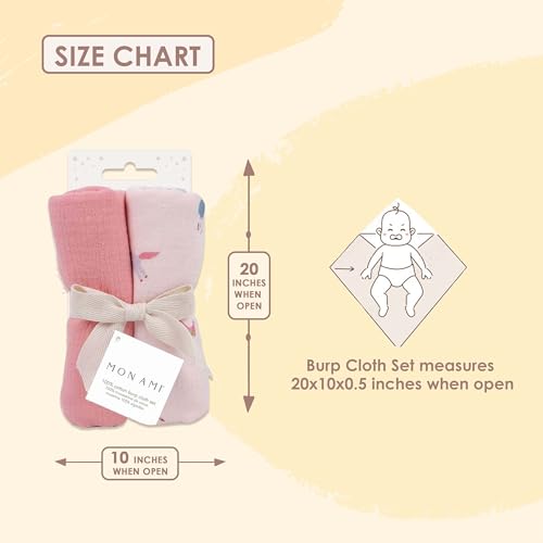 MON AMI ‘Chateau Magique’ Muslin Burp Cloths for Baby – 20" x 10” 2 Pcs 100% Cotton Burping Cloths for Babies, Extra Absorbent, Ultra-Soft, Baby Essentials4