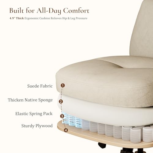 Image of EUREKA ERGONOMIC Becky Home Office Desk Chairs Leather, Comfy Office Chair with Lumbar Support and Arms, Mid-Back, Comfortable Thick Cushion, Mid-Century Modern, Height Adjustable, Off-White