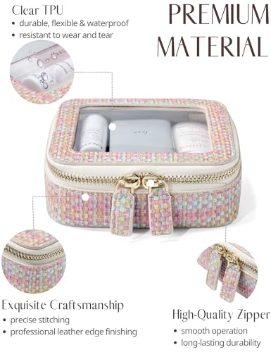 Popvibe Small Cosmetic Bag for Purse Mini Makeup Bag Small Clear Pouch Cute Leather Make Up Case Travel Organize for Women Tiny Toiletry Bag Waterproof with Zipper for Car Essentials Colorful Weaving2