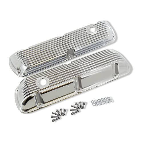 Demotor Performance Finned Polished Aluminum Short Valve Covers For Sbf 289 302 351W & 15" Air Cleaner Kit With Breathers #TOP2