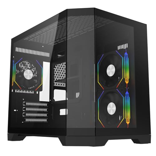 CiT Mars mATX Gaming PC Case – Dual Chamber Panoramic PC Case - Including 3 x 120mm Infinity ARGB Fans, 6-Port PWM Fan Hub, AIO Support, USB 3.0, USB 2.0, HD Audio | Black