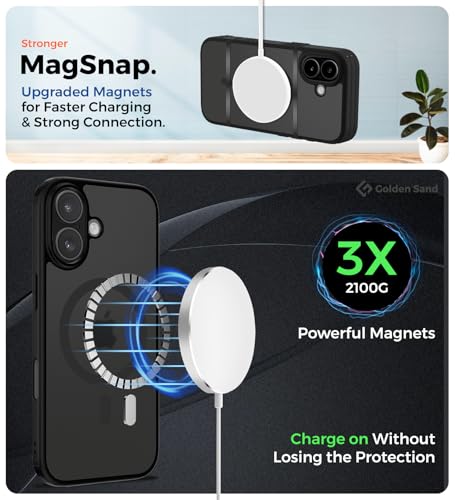 Image of Golden Sand Rugged Frosted MagSnap Back Cover Case for iPhone 17 5G Compatible with MagSafe - Semi Transparent,Shockproof, Slim, Matte Grip, Strong Magnets (Space Black, TPU+PC)
