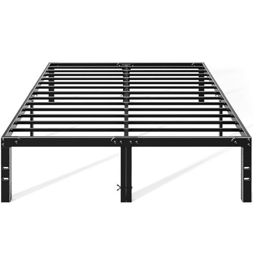 OLIXIS Metal Queen Bed Frame - 14in High with Storage Space, No Box Spring Needed with Sturdy Steel Slat Support, 2200LBS Heavy Duty for Easy Assembly, Black for Bedroom