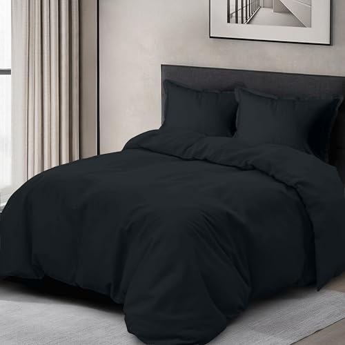 Elegant Comfort 1500 Premium Hotel Quality 3-Piece Duvet Cover Set, Luxury and Softest 1500 Premium Hotel Quality Microfiber Bedding Duvet Set, Wrinkle and Stain-Resistant, Full/Queen, Black