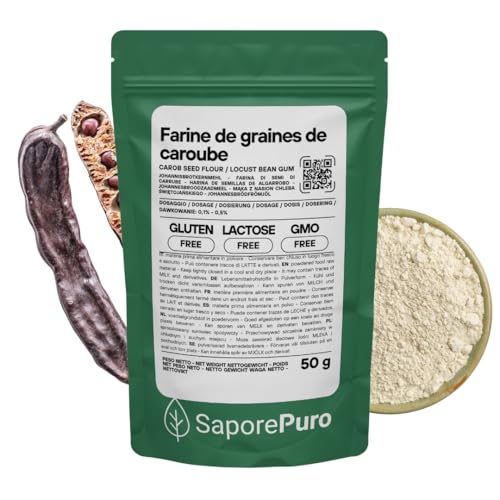 Saporepuro Farine de Graines de Caroube 50 g – SANS GLUTEN – Épaississant et gélifiant naturel 100% pur – Idéale pour Glaces, Sorbets, Desserts et Sauces