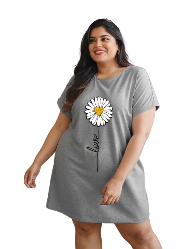 Image of Fflirtygo Women's Cotton Nighty | Printed Knee Length Nighty | Short Sleeve Nighty | Short Nightdress | Long T-Shirt | Regular Fit Night Gown | Nightwear | Sleepwear & Casual Wear Nighty