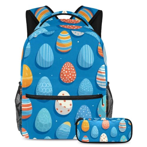 Cartables bleu Pâques : ensemble 2 pièces sac à dos grande capacité et trousse scolaire ado
