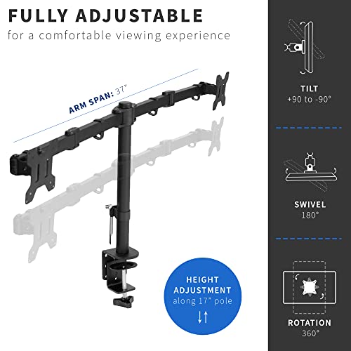 Image of VIVO Full Motion Dual Monitor Desk Mount Clamp VESA Stand with Double Center Arm Joint | Fits 13 inch to 32 inch Screens (STAND-V102D)